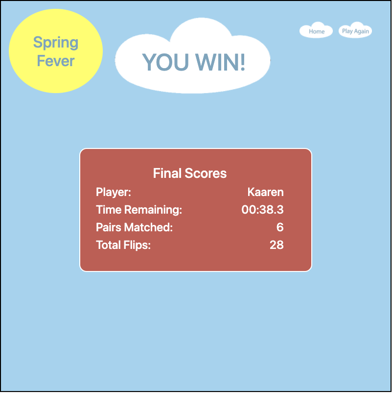 winning screen of spring fever javascript game