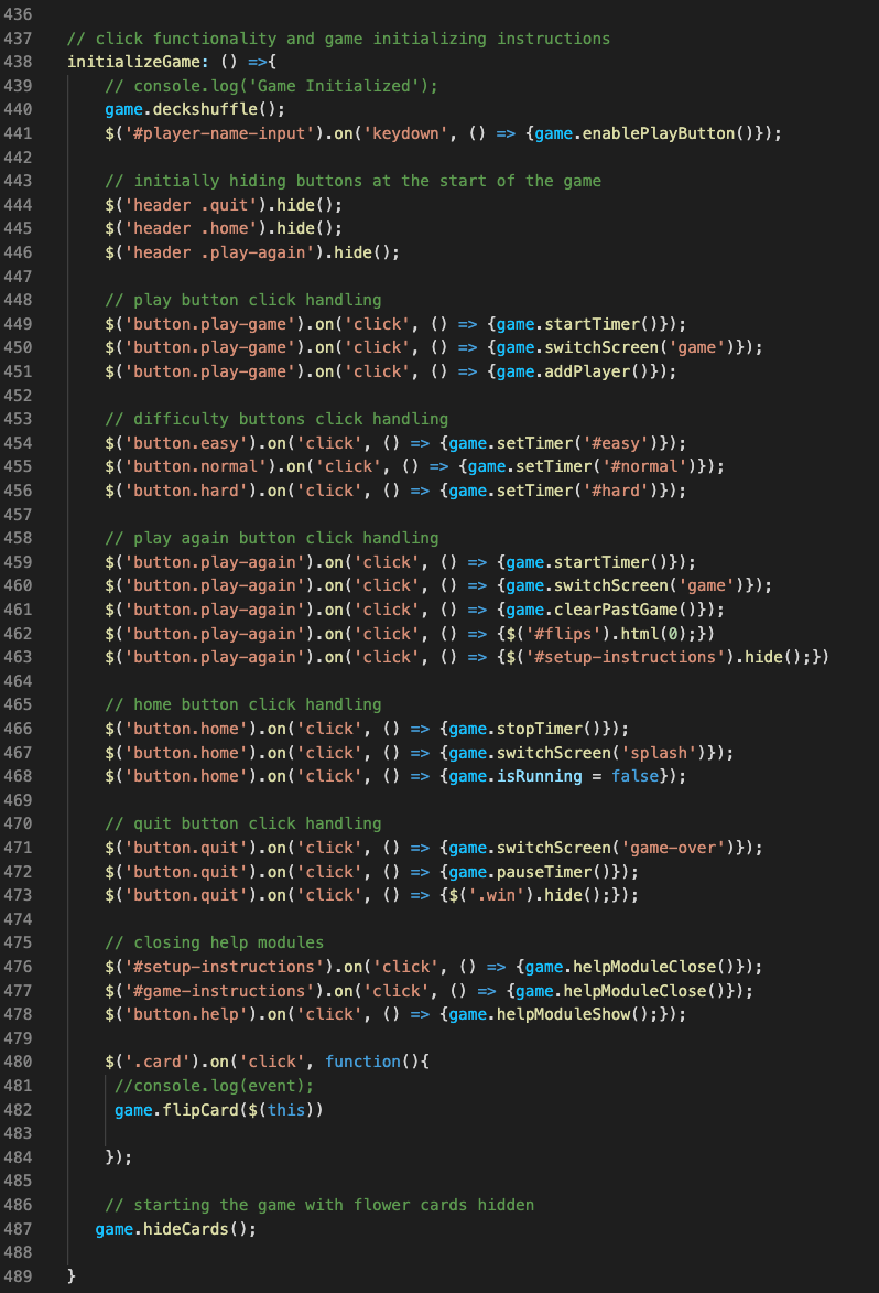 code snippet of js game