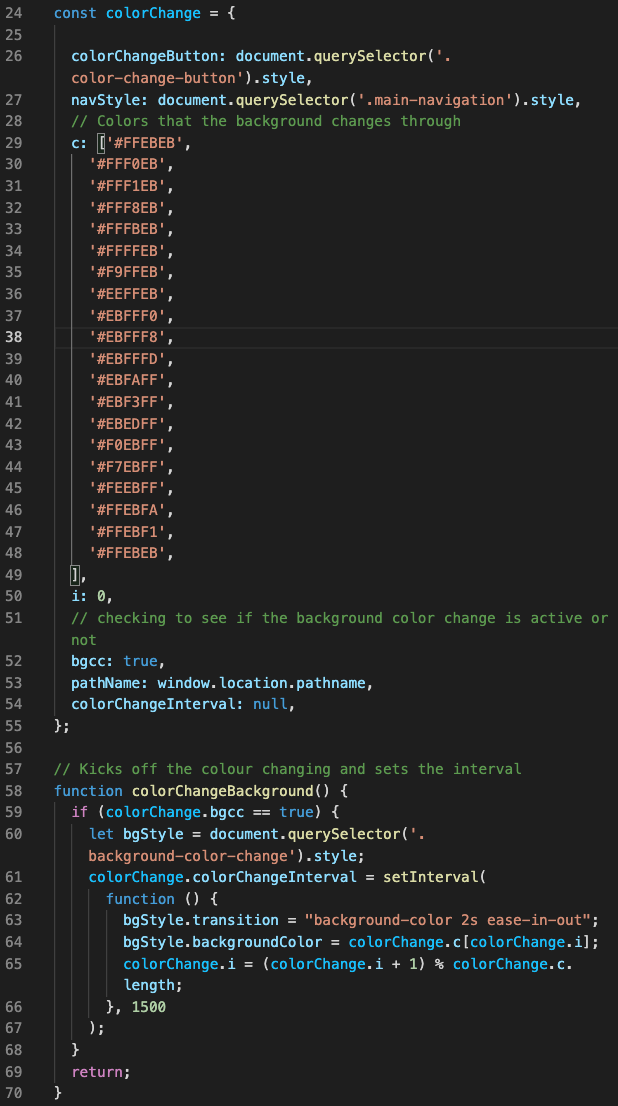 screenshot of code used to change background colour
