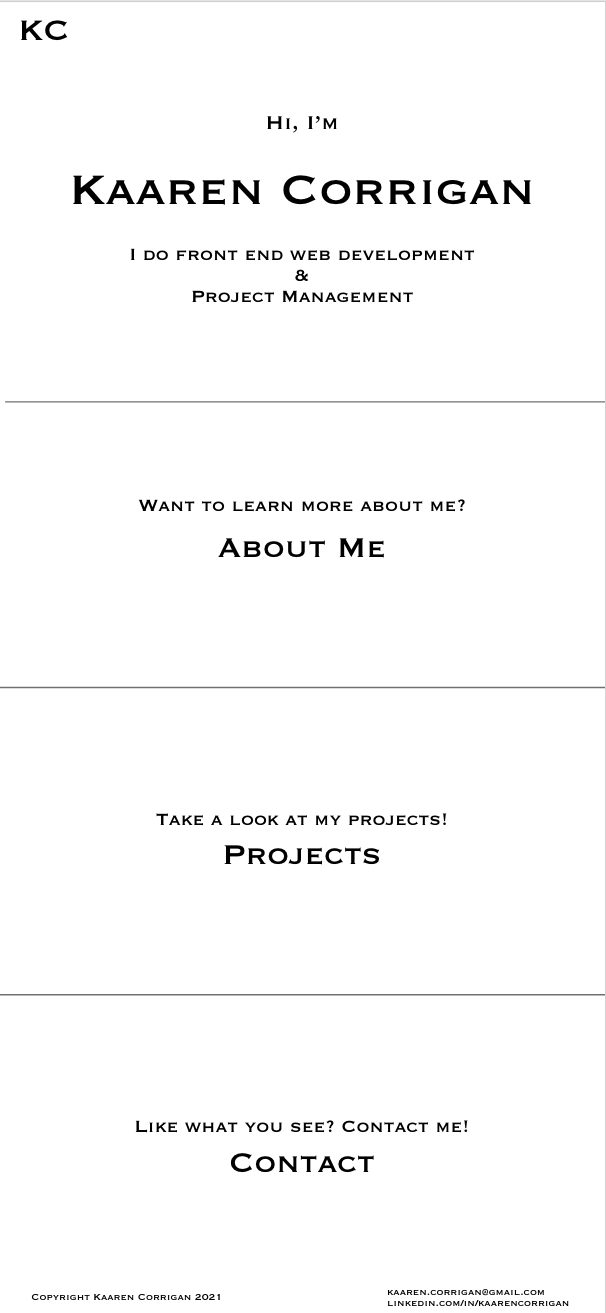 portfolio mobile wireframe of home page